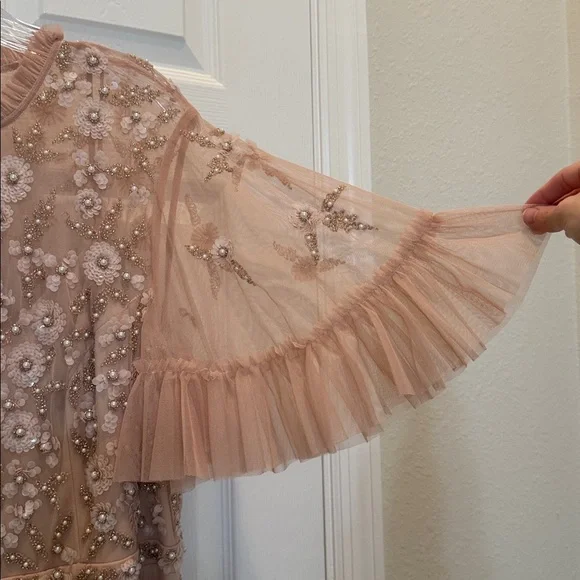 Mac Duggal 9199 Ruffled Floral Embellished Flutter Sleeve A-Line Gown Sz 16 NWT - Picture 9 of 12